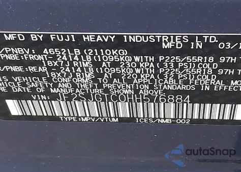 2017 Subaru Forester Touring z USA, uszkodzony, nr VIN JF2SJGTC0HH576884